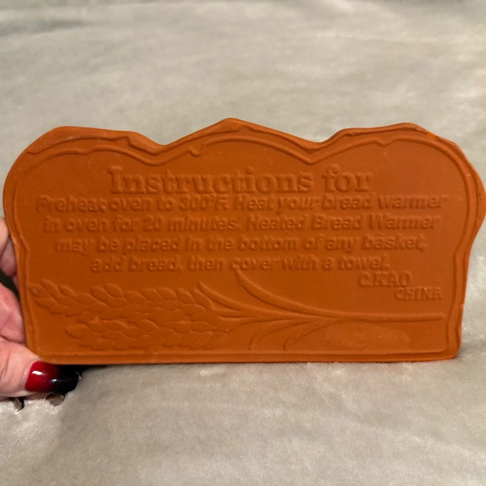 Terracotta Bread Warmer Tile Loaf Shape Wheat Design Basket‎ Insert Farmhouse